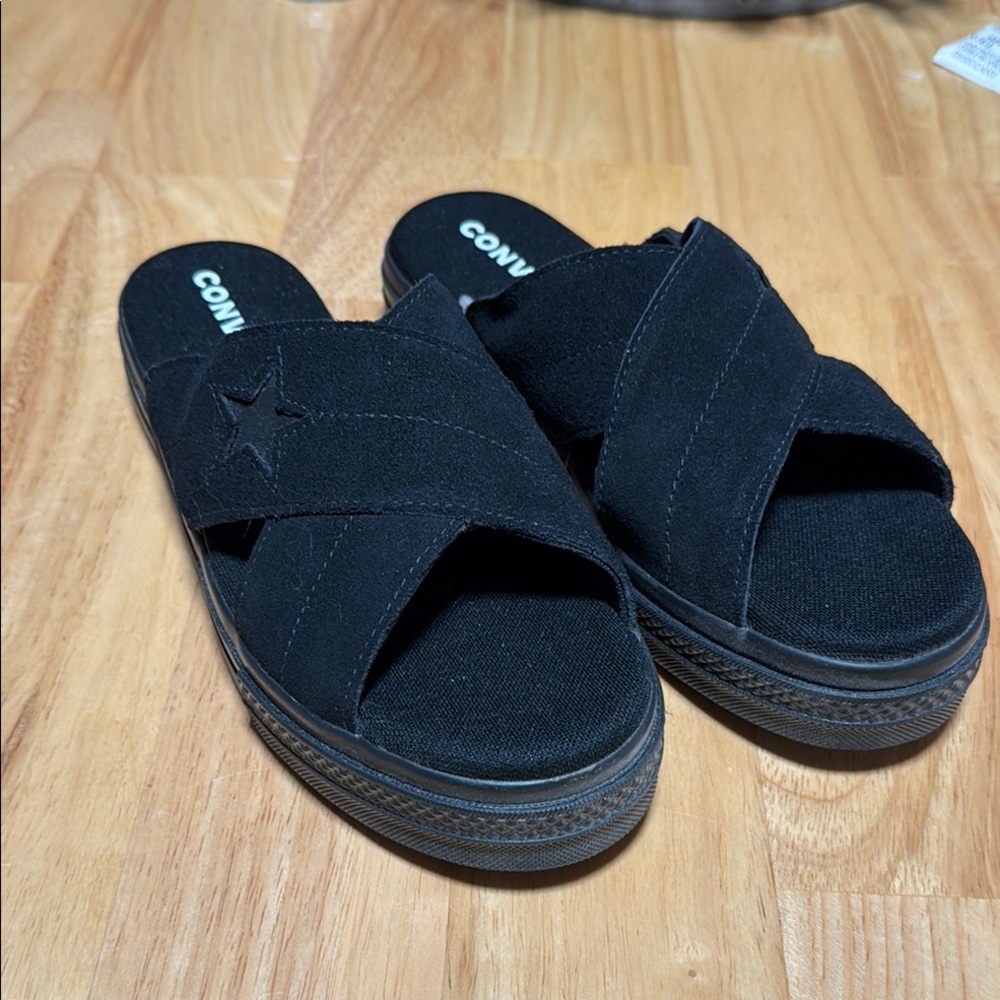 Converse Black Criss Cross Suede Sandals.  Size 8.5